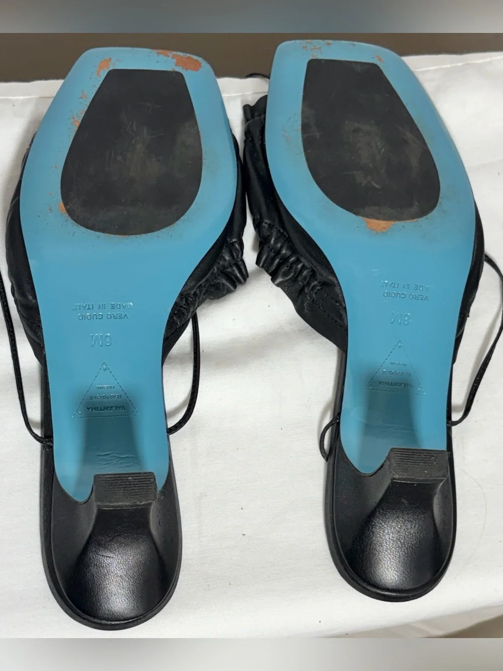 Valentina Rangoni Firenze Black Ruched Leather Lace-Up Kitten Heel Sandals, 8M